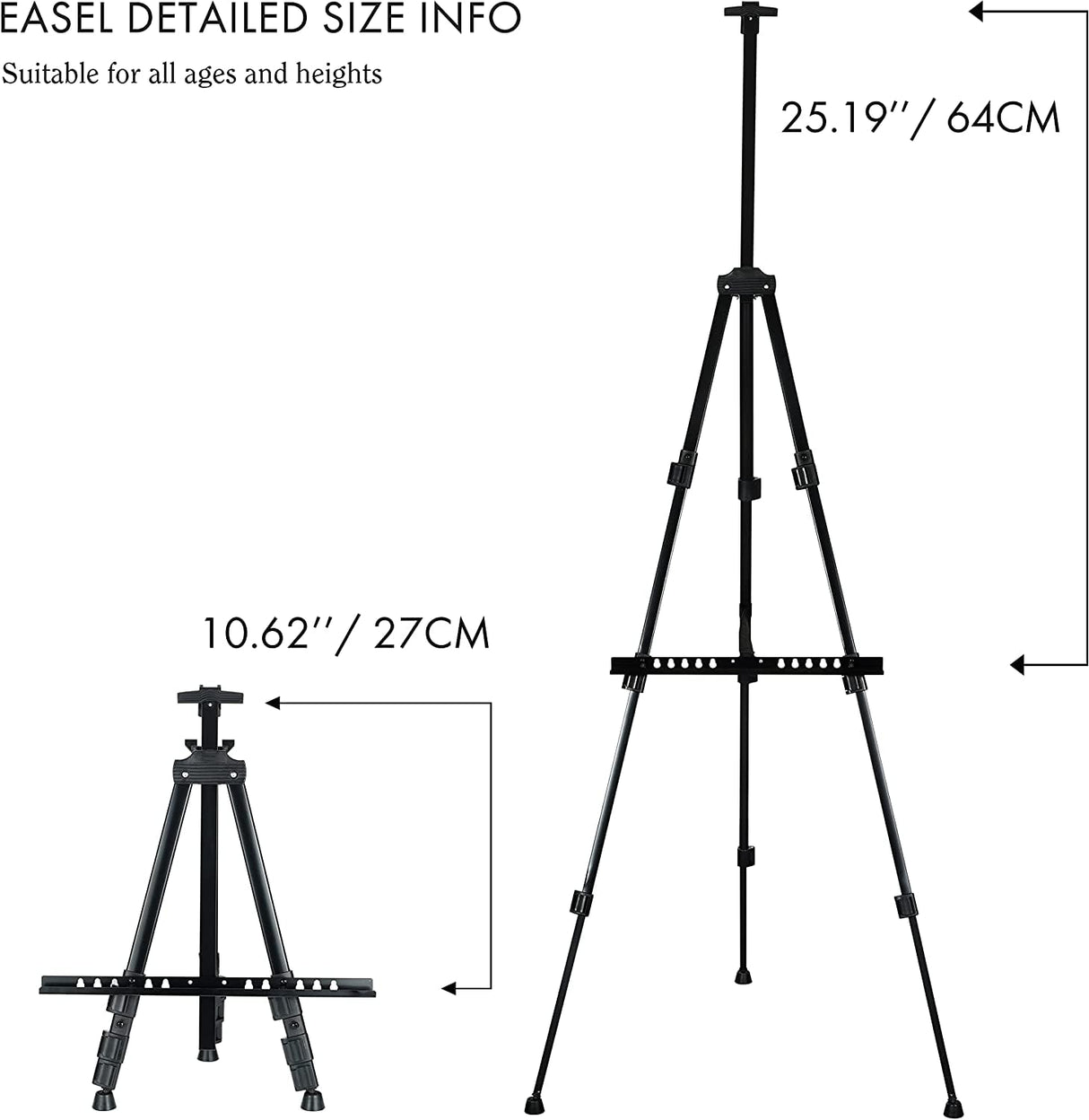 Artify 66 Inches Double Tier Easel Stand, Adjustable Height from 22-66”, Tripod for Painting and Display with a Carrying Bag, Pack, Black ARTIFY art supplies