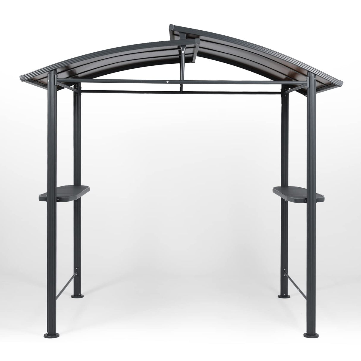 Aoodor 8 x 5 ft. BBQ Grill Gazebo Shelter, Dark Gray Steel Frame and Brown Double-Tier Polycarbonate Top Canopy, with Side Shelves, for Outdoor, Aoodor