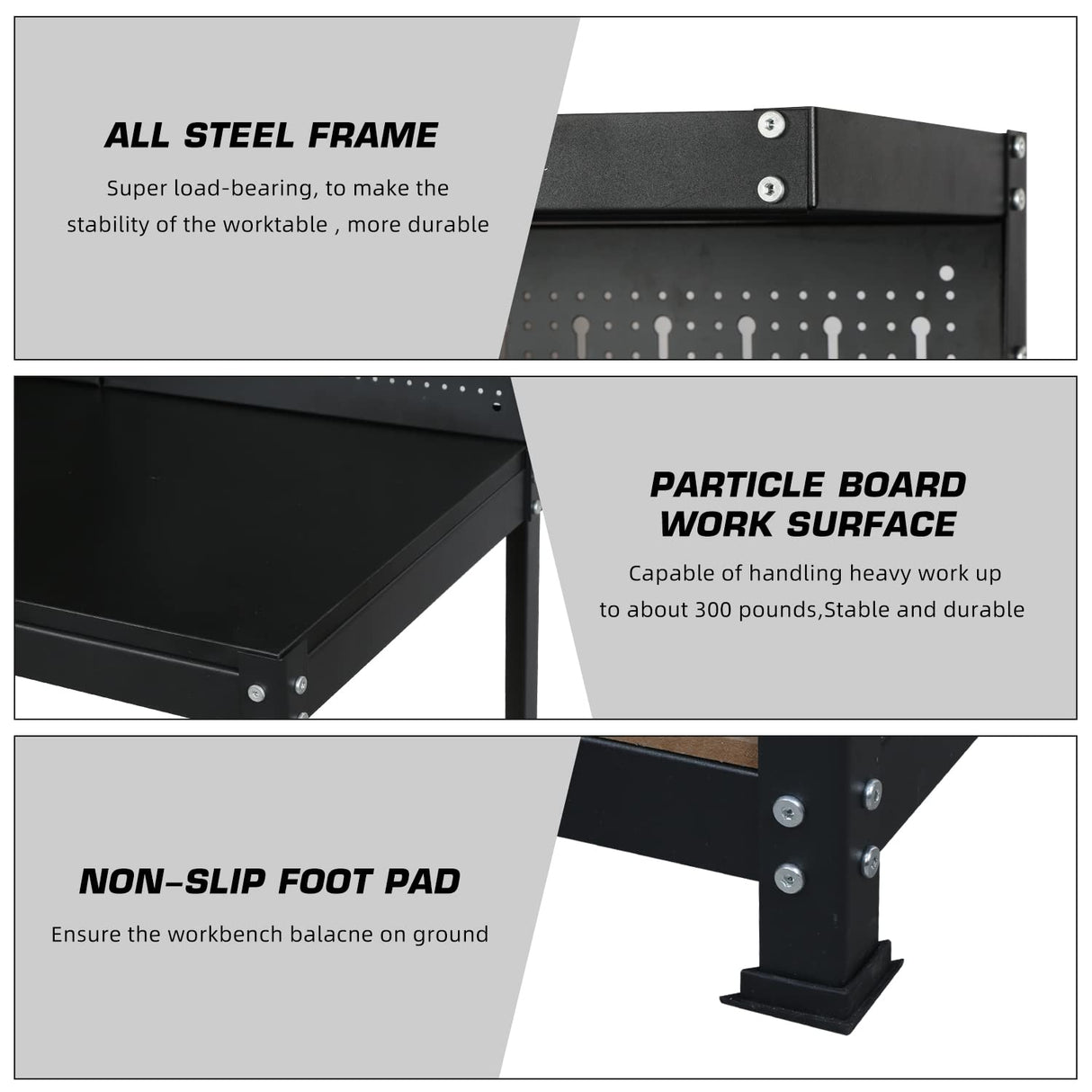 47”Workbench, Heavy-Duty Steel Tool Workbench with Pegboard Shelves, 330Lbs Multipurpose Work Benches for Garage, Home, Workshop Storage Prostormer