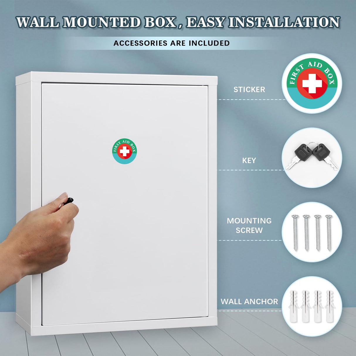 KYODOLED Wall Mount Medicine Cabinet, Large Capacity First Aid Wall Cabinet for Bathroom, Locking Medicine Cabinet with Key, Secure Steel Lock Box KYODOLED