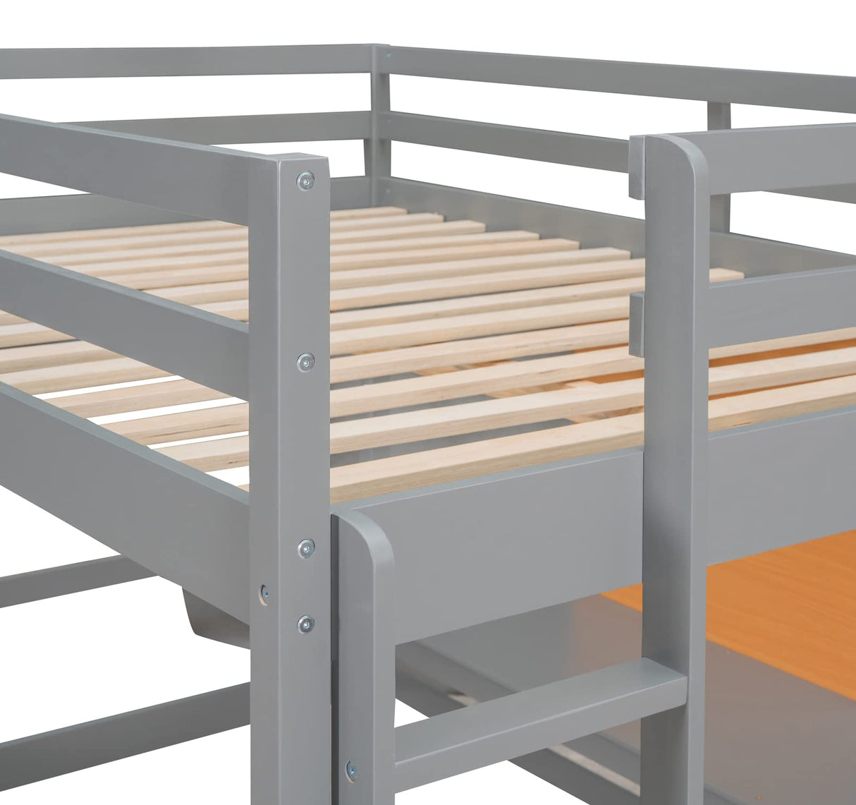 Modern Rustic Grey Loft Bed with Desk, Storage Drawers, and No Box Spring Required TMEOSK