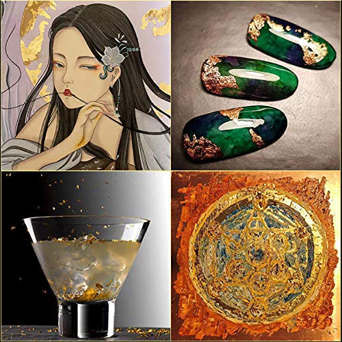 Gold Leaf, Gold Flakes, Gold Foil Flakes for Resin, Imitation Gold Foil Flakes Metallic Leaf Gold Foil for Nails Painting Crafts Slime and Resin UpTuoLi