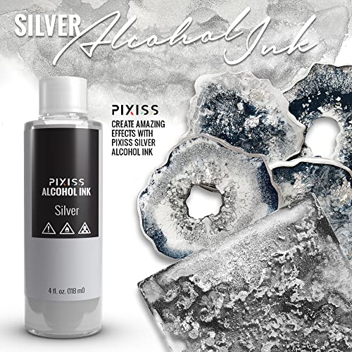 Silver and Gold Alcohol Ink for Resin - Metallic Alcohol Ink Silver and Gold Colors 4-Ounce for Epoxy Resin, Tumblers, Resin Art, Alcohol Ink Paper, Pixiss