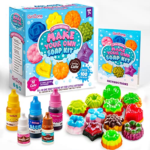 GirlZone Little Artisan Make Your Own Soap Kit, Over 100 Awesome Pieces in One Soap Making Kit to Create 12 Cake Kids Soap with Yummy Scents and GirlZone