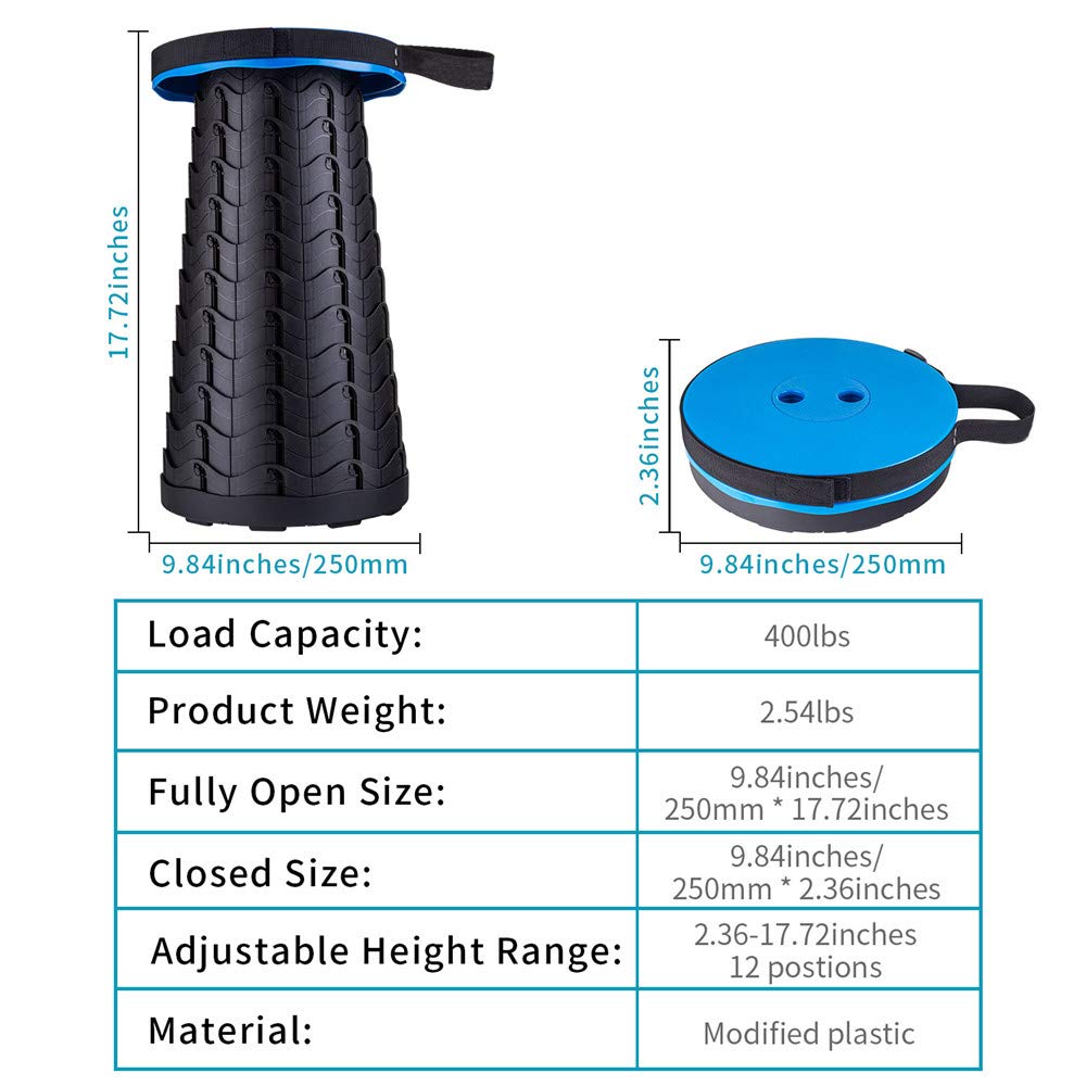 Boreeman Upgraded Folding Stool Lightweight Yet More Sturdy with Load Capacity 400lbs Portable Collapsible Stool Retractable Stool for Camping Boreeman