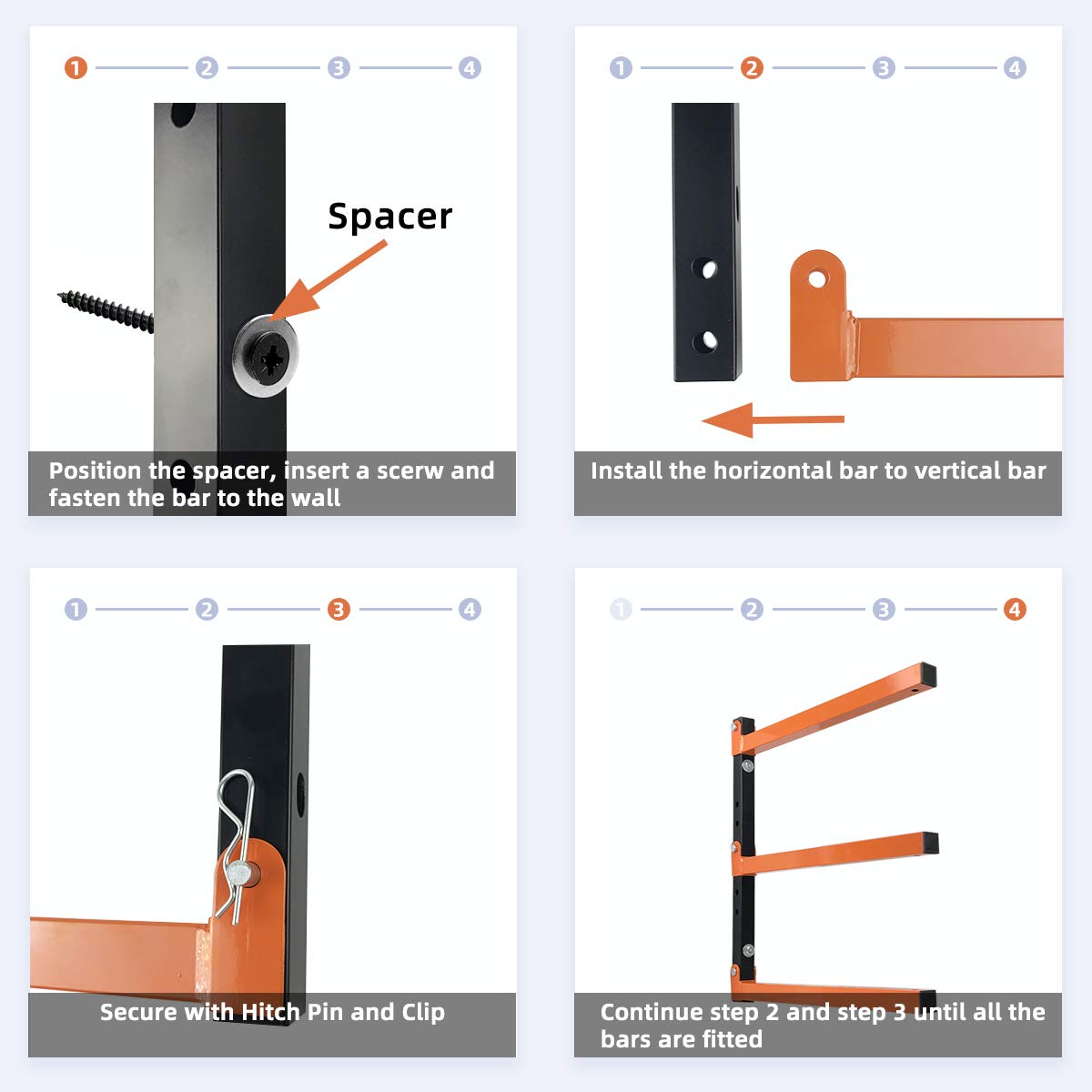 Homydom Wood Organizer and Lumber Storage Metal Rack with 3-Level Wall Mount, 2 Pack Homydom