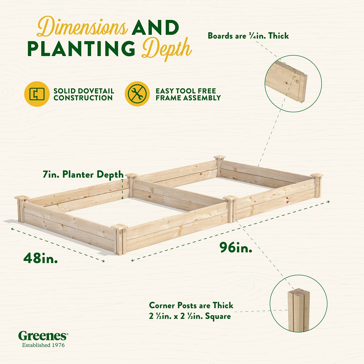 Greenes Fence Original Pine Raised Garden Bed, 4' x 8' x 7" - Made in USA with American Pine Greenes Fence