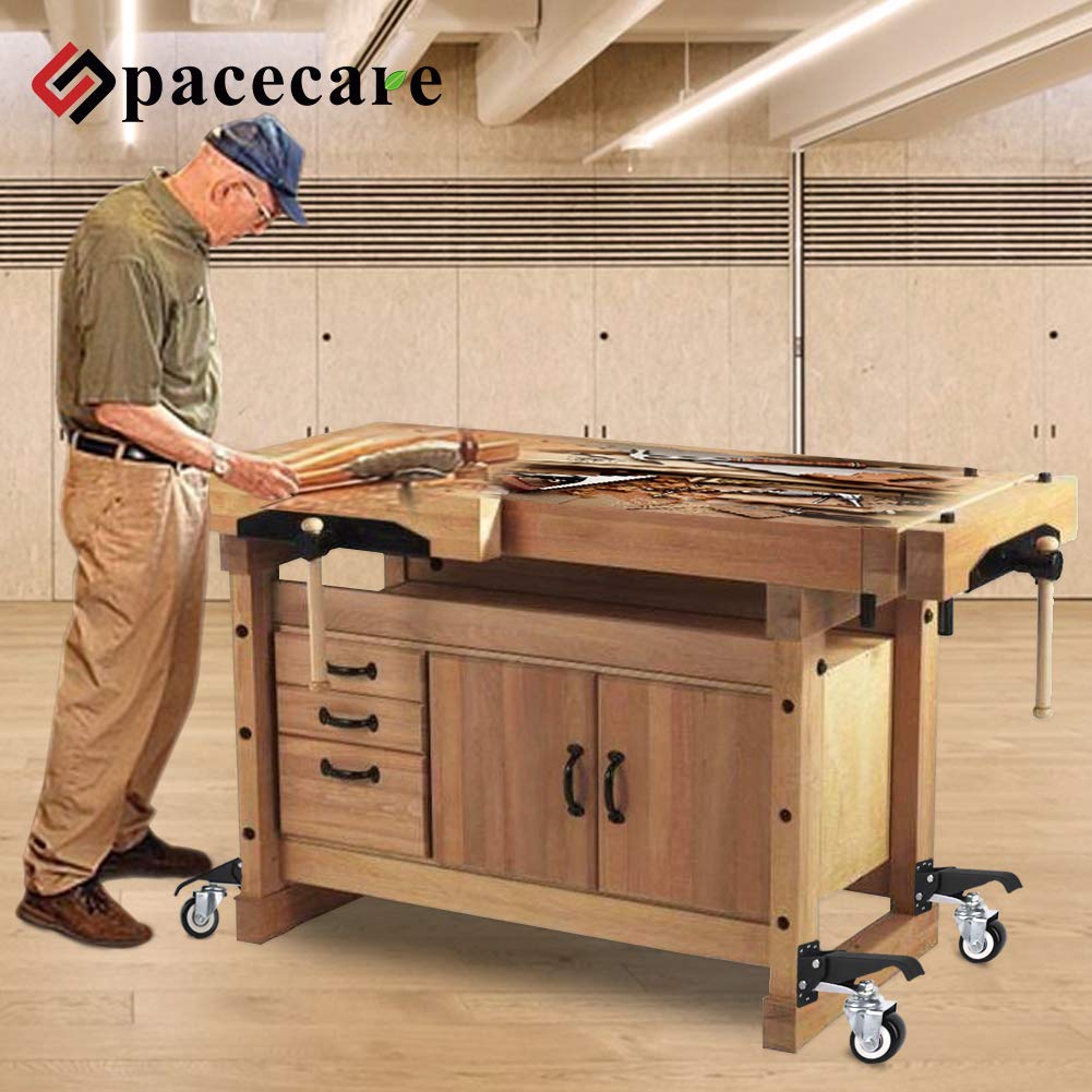 SPACECARE Workbench Casters kit 600Lbs Heavy Duty Quick Release 2 Mounting Options Retractable Workbench Stepdown Caster Wheels Adjustable SPACECARE
