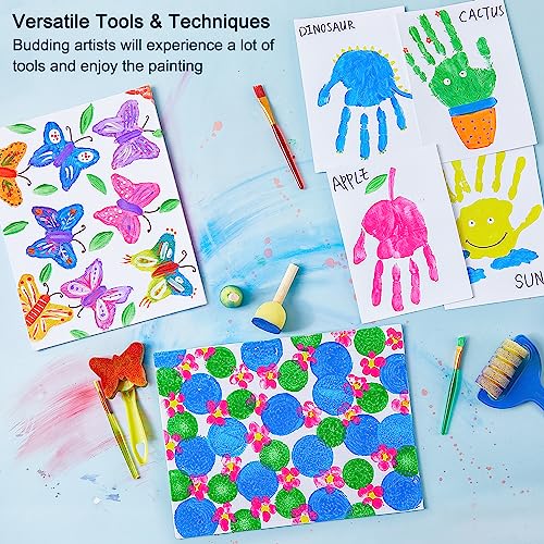 Washable Finger Paint Set, Shuttle Art 46 Pack Kids Paint Set with 14 Colors(60ml) Finger Paints, Brushes, Finger Paint Pad, Sponge, Palette, Smock, Shuttle Art