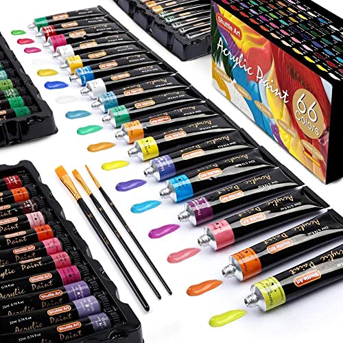 82 Pack Acrylic Paint Set, Shuttle Art 66 Colors Acrylic Paint with 10 Brushes, 22ml/0.74oz Tubes, Vibrant Colors, Artist Painting Supplies for Kids, Shuttle Art