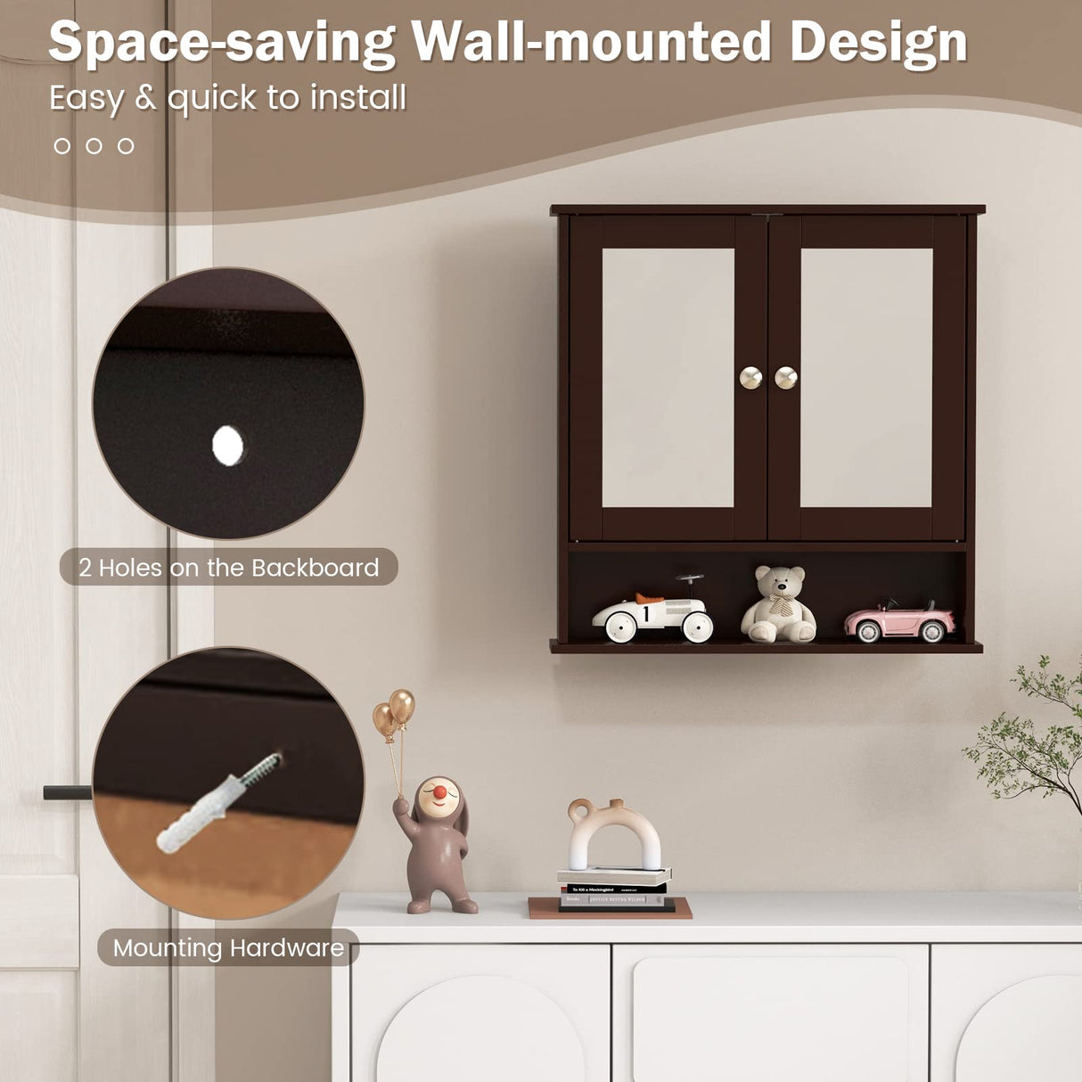 Byroce Bathroom Medicine Cabinet, Bathroom Wall Cabinet with 2 Mirror Doors & Adjustable Shelf, Over Toilet Storage, Wood Wall Mounted Storage WoodArtSupply