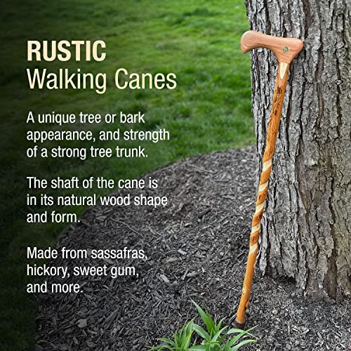 Brazos Rustic Wood Walking Cane, Twisted Hickory, Traditional Style Handle, for Men & Women, Made in the USA, 37" Brazos