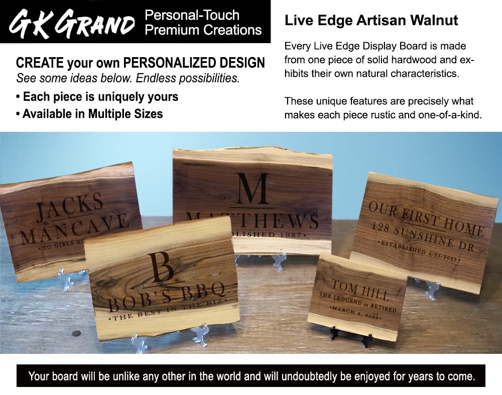 Personalized Cutting Board Wedding Gift Walnut Live Edge Artisan Rustic Display Unique Custom Engraved Anniversary Bride Groom Newlywed Couple GK Grand Personal-Touch Premium Creations