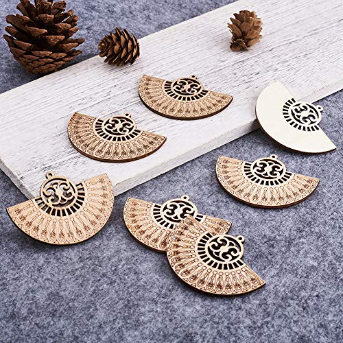 Pandahall 10pcs Undyed Nature Flat Round Wood Beads Pendants 2.55x1.85 Inch Hollow Wooden Charms for Jewelry Making (Wheat) PandaHall