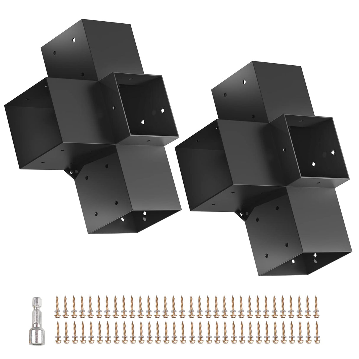 Tocretoare Pergola Kit, Woodworks Pergola Brackets 6" x 6" (Actual: 5.5x5.5 Inch), 2 Pack 4-Way Right Angle Corner Brackets, Powder-Coated Pergola TOCRETOARE