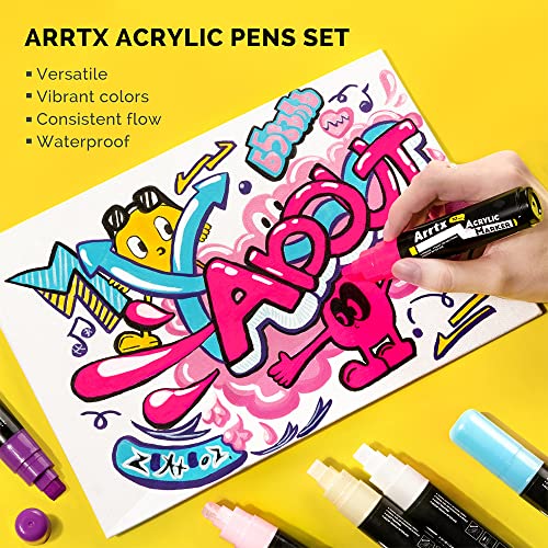 Arrtx Acrylic Jumbo Markers 10mm Broad Tips Acrylic Paint Pens for Stone, Glass, Easter Egg, Wood and Fabric Painting-No Toxic,No Odor Arrtx