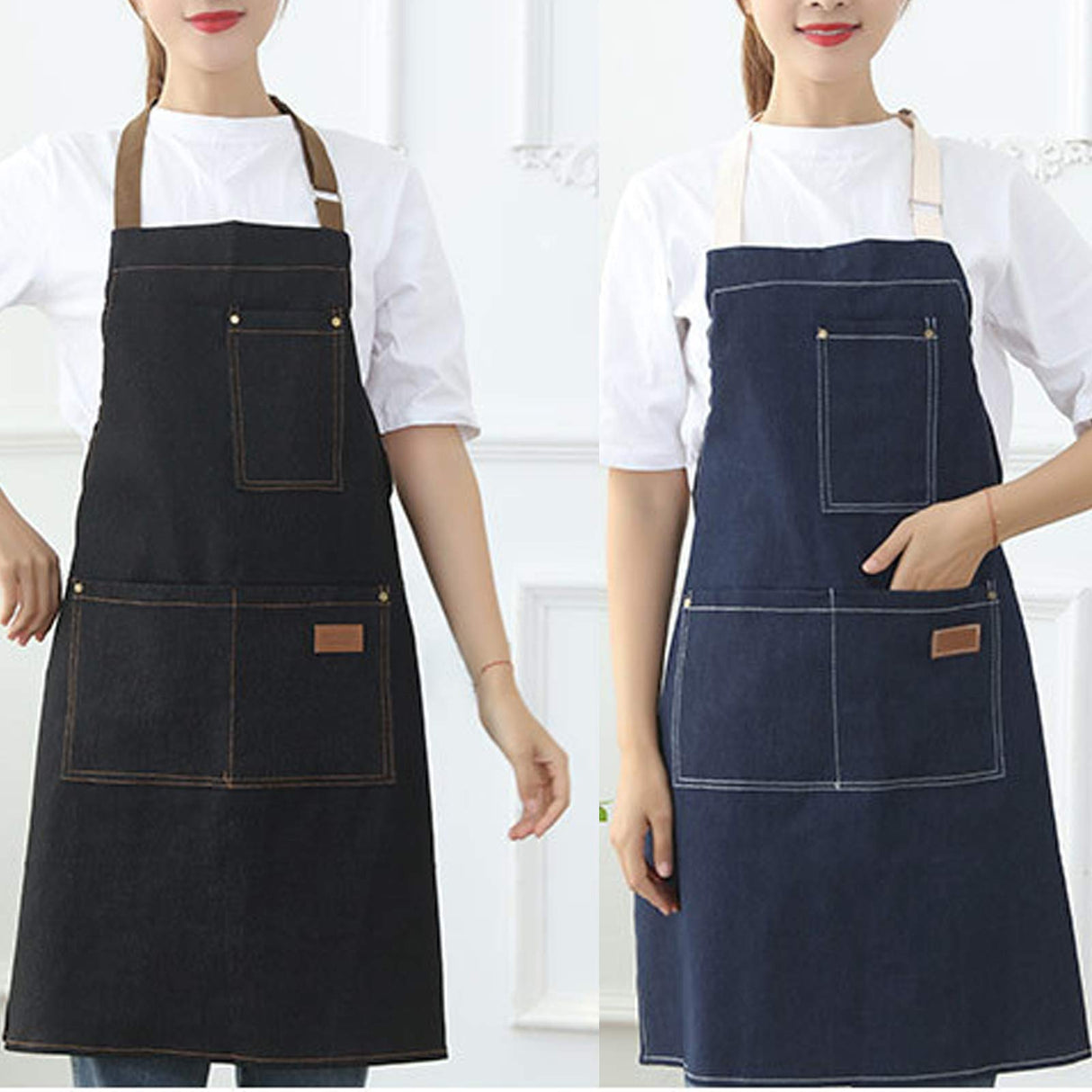 eywlwaar Denim Apron with 3 Pockets Unisex Jean Apron Adjustable Bib Apron for Work Kitchen Cooking 30.3 "x 26.57" Blue eywlwaar