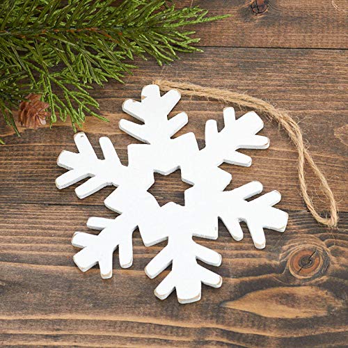 Rustic Wooden Snowflake Christmas Ornaments - 12 Old Fashion White Wood Snowflake Ornaments with Jute String Hangers for Christmas Tree Garland or Factory Direct Craft