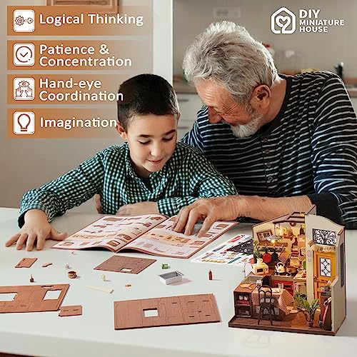 ROBOTIME Miniature House Kit DIY Miniature Dollhouse with Furniture Tiny Room Kit with LED Light Hobby Gift for Kids & Adults (Cozy Kitchen) ROBOTIME