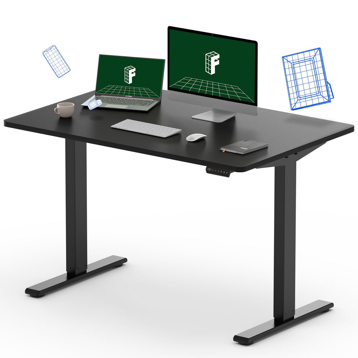 FLEXISPOT EN1 Height Adjustable Desk Black 48 x 30 Inches Whole-Piece Desktop Sit Stand Up Desk with Memory Controller Home Office Standing Desk FLEXISPOT