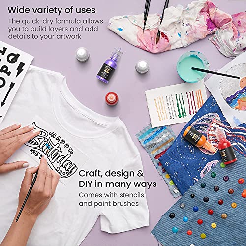 ARTEZA 3D Fabric Paint, Permanent Paint in 1 fl oz Fine-Tip Bottles, Art Supplies for Decorating T-Shirts, Ceramics, Textiles, and Glass Metallic, 1 ARTEZA