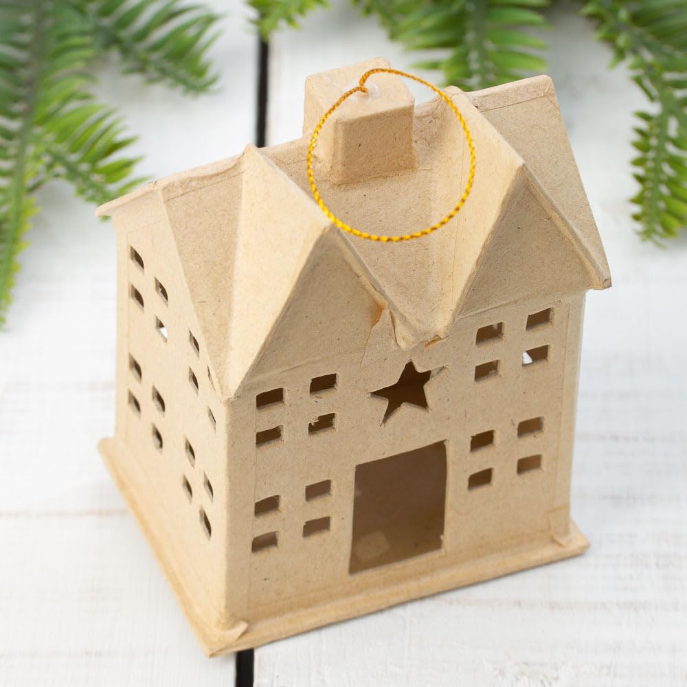 Factory Direct Craft Set of 4 Ready to Decorate Paper Mache Primitive Saltbox Ornaments - 2-1/4 Inches W x 5 Inches H Factory Direct Craft