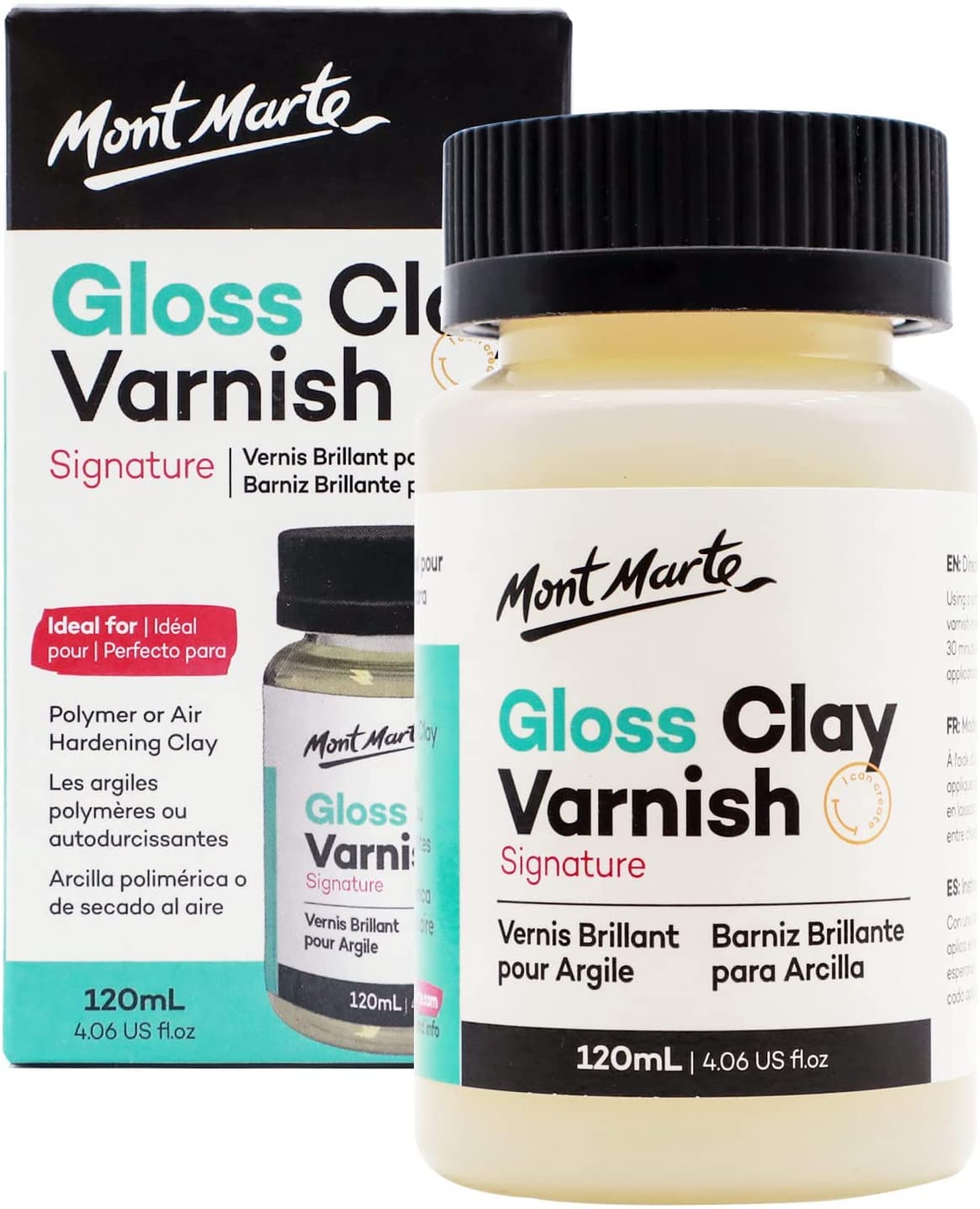 Mont Marte Clay Varnish Gloss Signature 4.05oz (120ml) Clay Sculpture Sealant, Glossy Clay Varnish, Varnish for Polymer or Air Hardening Clay, Clear MONT MARTE
