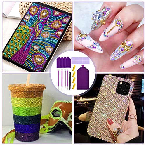 Cobee 25 Pcs 5D Diamond Painting Accessory Set - No Wax Needed Self Stick Drill Diamond Pens+ Tweezers + Small Diamond Storage Trays + Rhinestones Cobee
