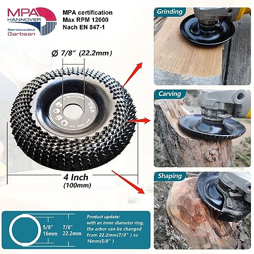 OBA Grinder Wheel Disc 4 Inch Wood Shaping Wheel, Wood Grinding Shaping Disk for Angle Grinders with 7/8” Arbor OBA