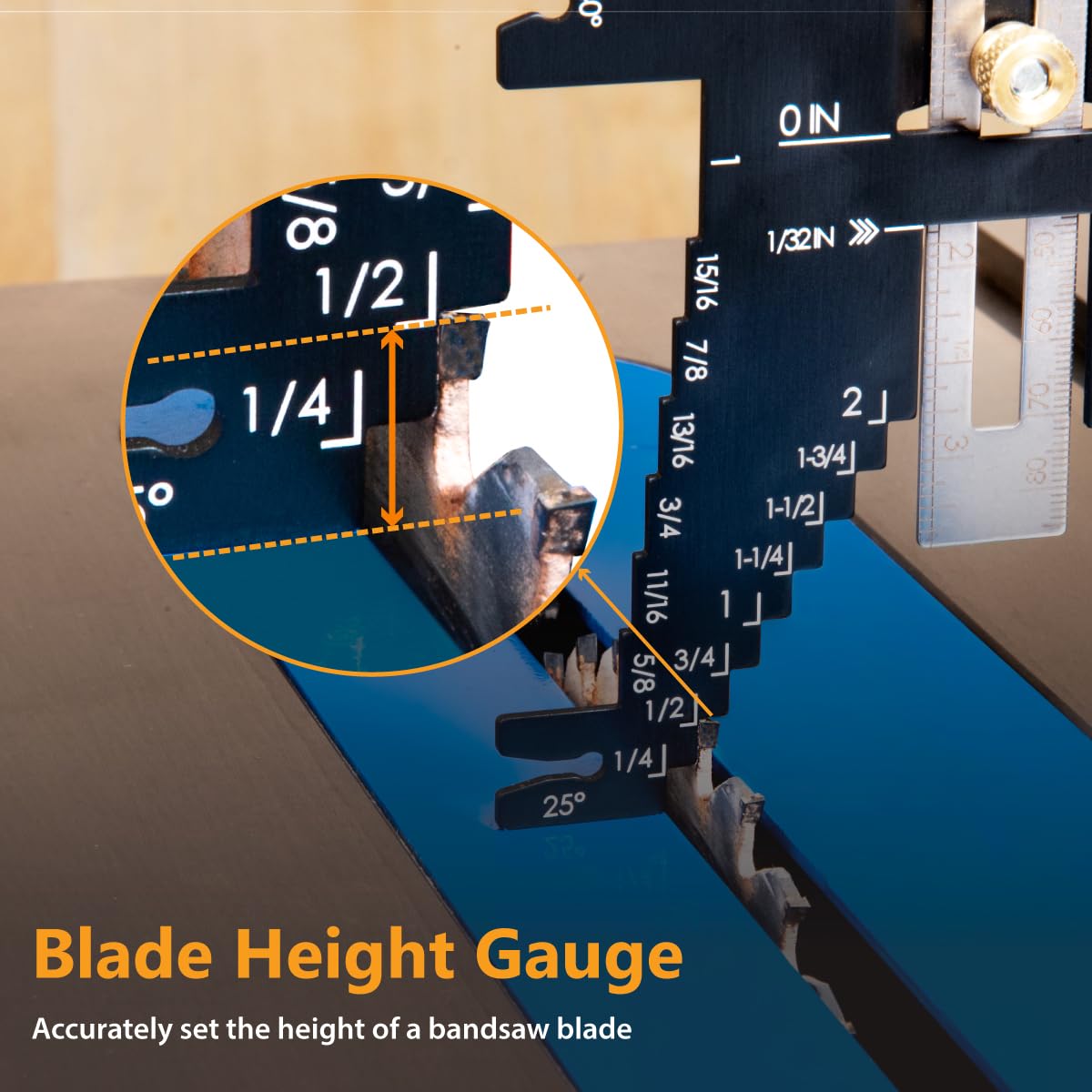 POWERTEC 80023 Universal 5-in-1 Measuring Gauge Woodworking Tool - Drill Point, Chisel Angle, Height, Bit and Depth Gauge for Table Saw Router POWERTEC