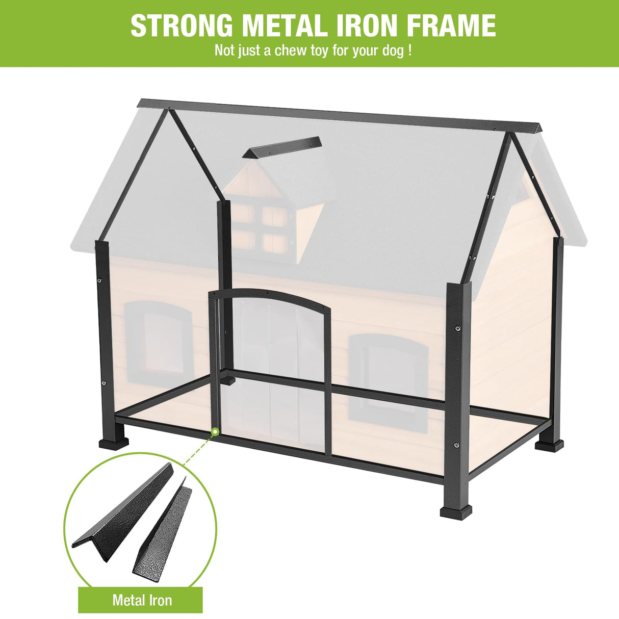 GUTINNEEN Dog House Metal Frame Outdoor Cat House Wooden Dog Kennel for Winter Weatherproof GUTINNEEN