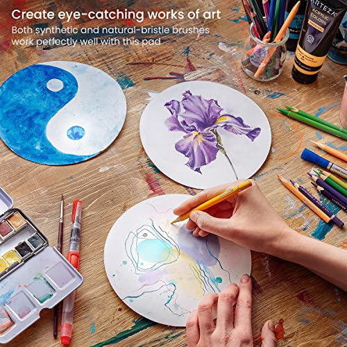 Arteza Watercolor Paper, 7-Inch Diameter, 20 Round Sheets, 140-lb Drawing Pad for Painting and Sketching, Art Supplies for Mixed Media and Watercolor ARTEZA