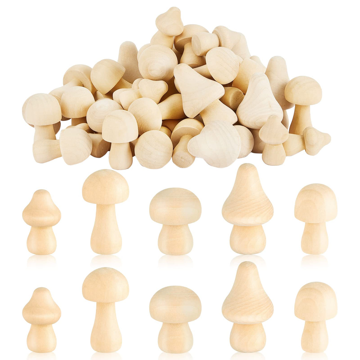 42 Pack Mini Various Sizes Mushroom Unfinished Wooden Mushroom Natural Wooden Mushrooms Paintable Mushroom Decorations Wooden Mushroom for Crafts Juexica