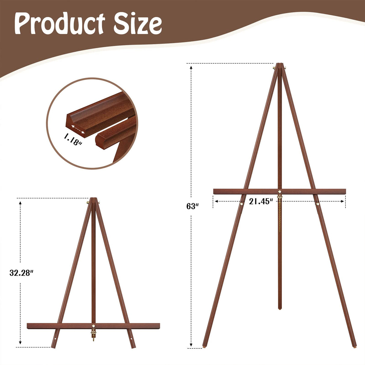 XvmeiMym Wooden Art Easel Stand - 63" Portable Tripod Wood Artist Easel - Adjustable Floor Poster Stand for Painting, Display Show, Wedding - Brown XvmeiMym