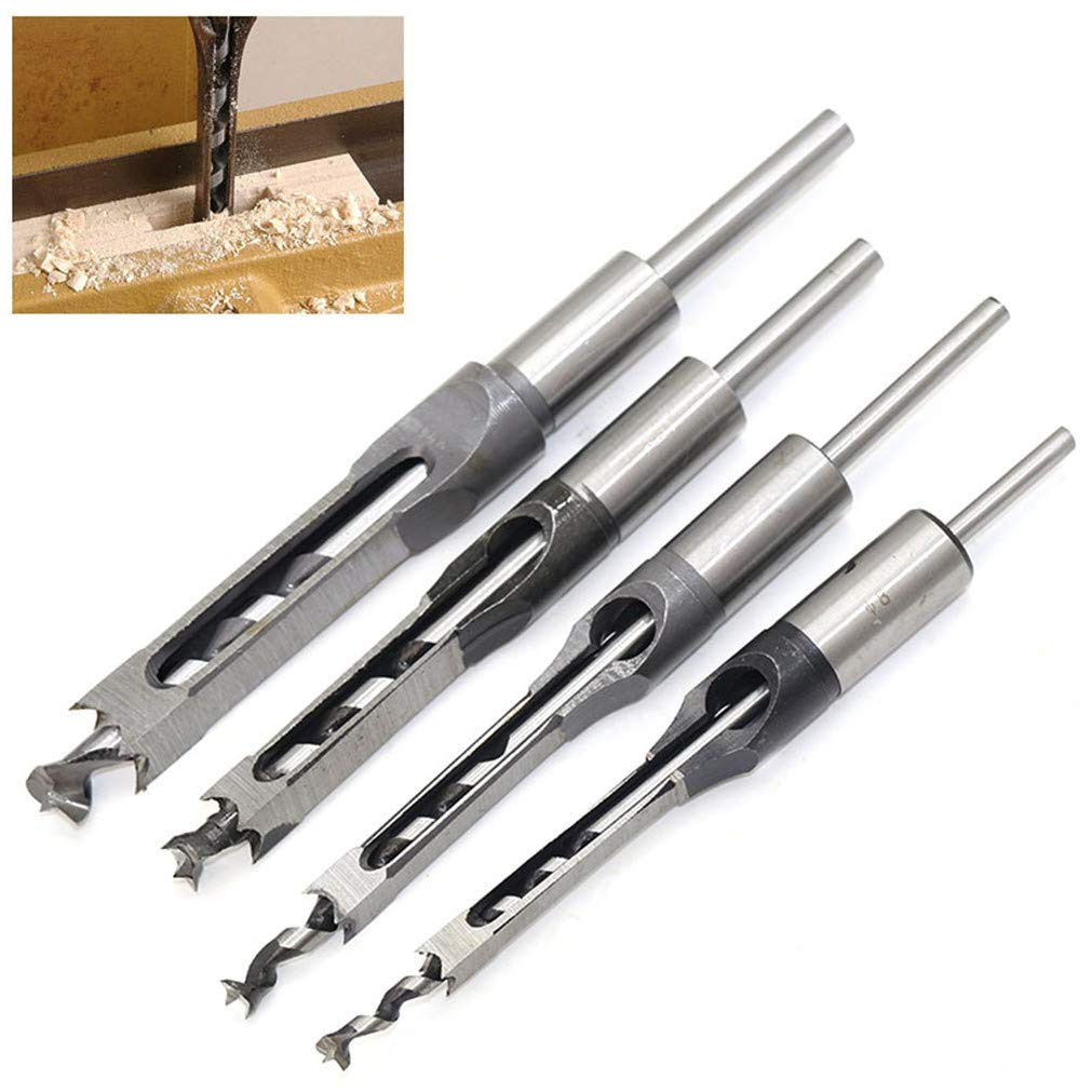 WSOOX Square Hole Drill Bits for Wood, Woodworking Hole Saw Mortising Chisel Drill Bits (Size: 1/4 inch, 5/16 inch, 3/8 inch, 1/2 inch) WSXTOOL