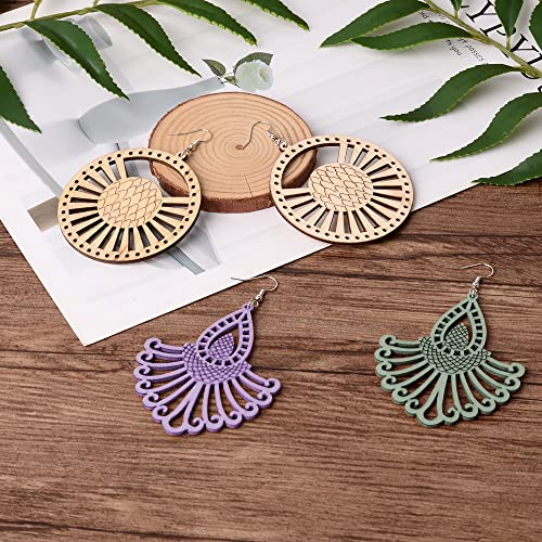 Elecrelive 48pcs Unfinished Wooden Dangle Earring Making Kit 8 Styles Burlywood Filigree Earrings Pendants Blank with Jump rings & Earring Hooks for EEE ELECRELIVE