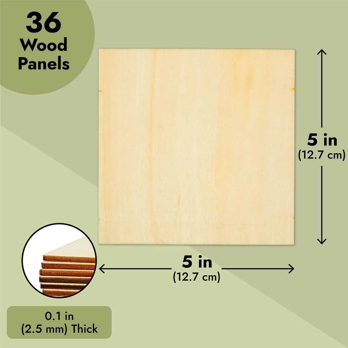 36 Pack 5x5 Wooden Squares for Crafts, Unfinished Wood Tiles for DIY Projects (0.1 in Thick) Bright Creations