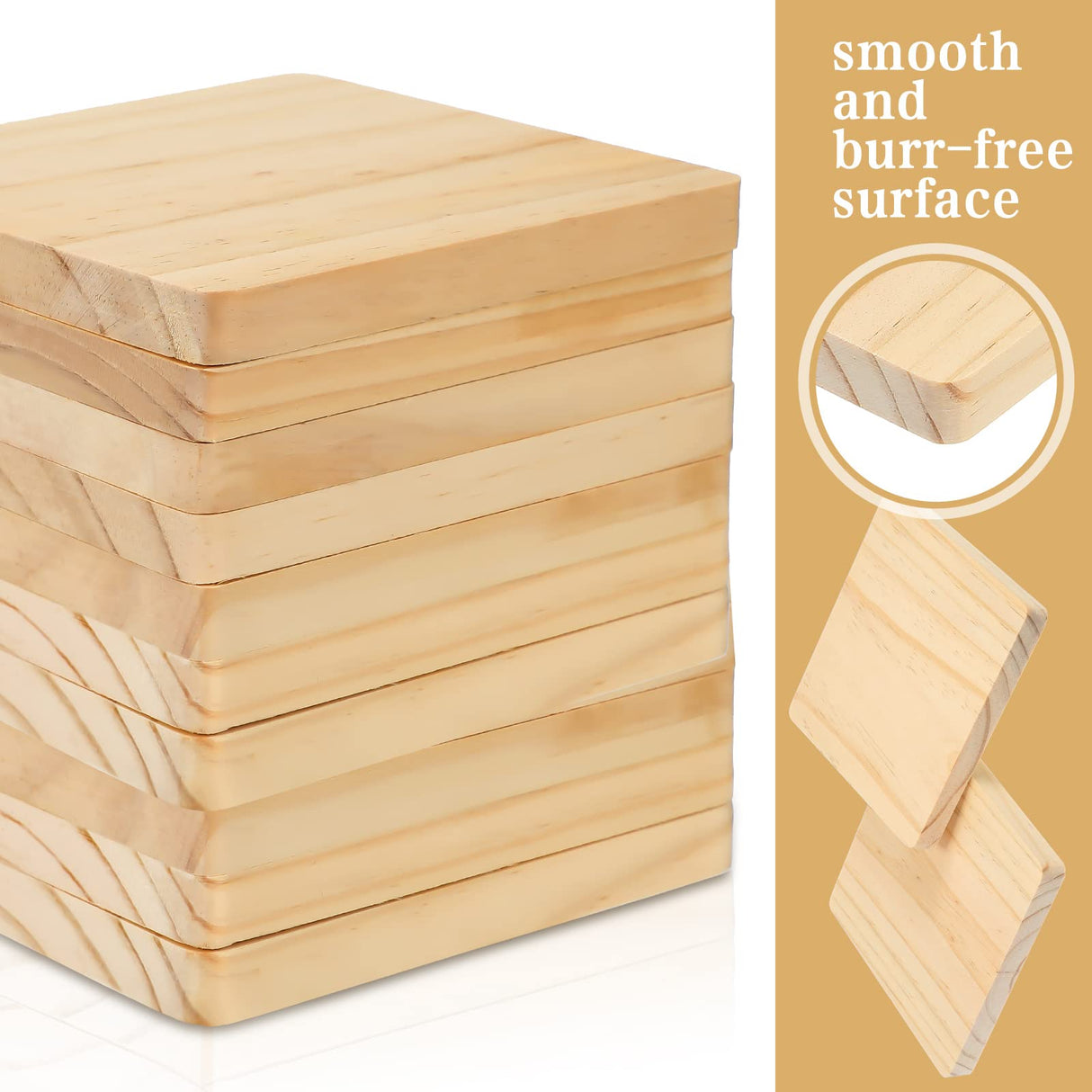 40 Pcs Unfinished Square Wood Coasters Wooden Coasters for Crafts Thick Blank Coasters DIY Wood Coasters with Non Slip Dot Stickers for DIY Arts Meanplan