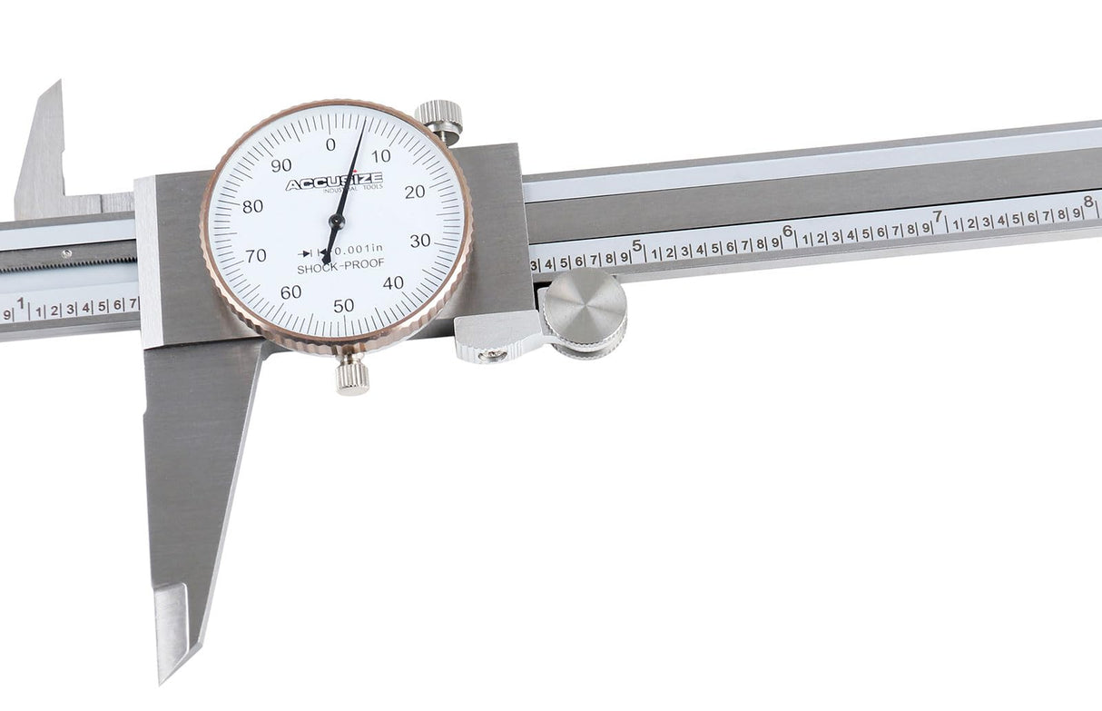 Accusize Industrial Tools 0-12 inch by 0.001 inch Precision Dial Caliper, Stainless Steel, in Fitted Box, P920-S212 Accusize Industrial Tools