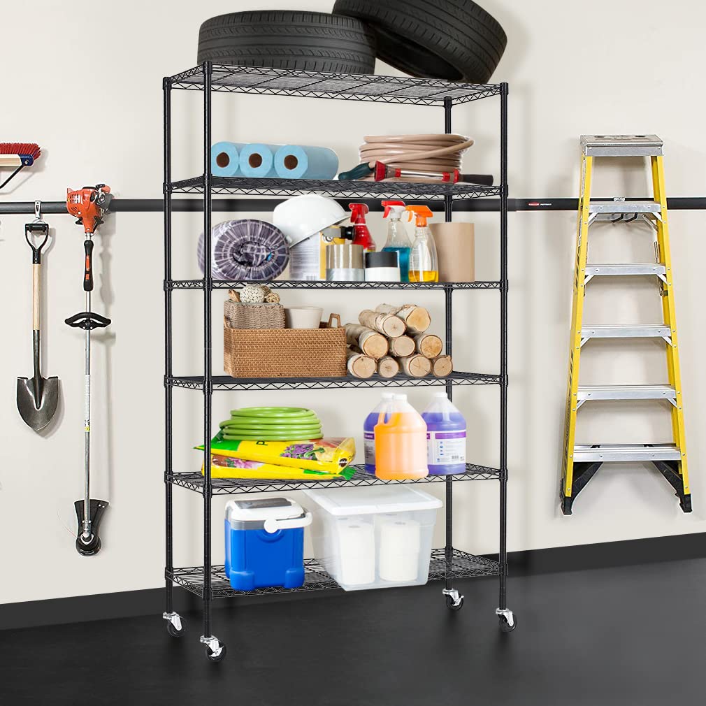 Storage Shelves 2100Lbs Capacity, 6-Shelf on Casters 48" L×18" W×72" H Commercial Wire Shelving Unit Adjustable Layer Metal Rack Strong Steel for BestOffice