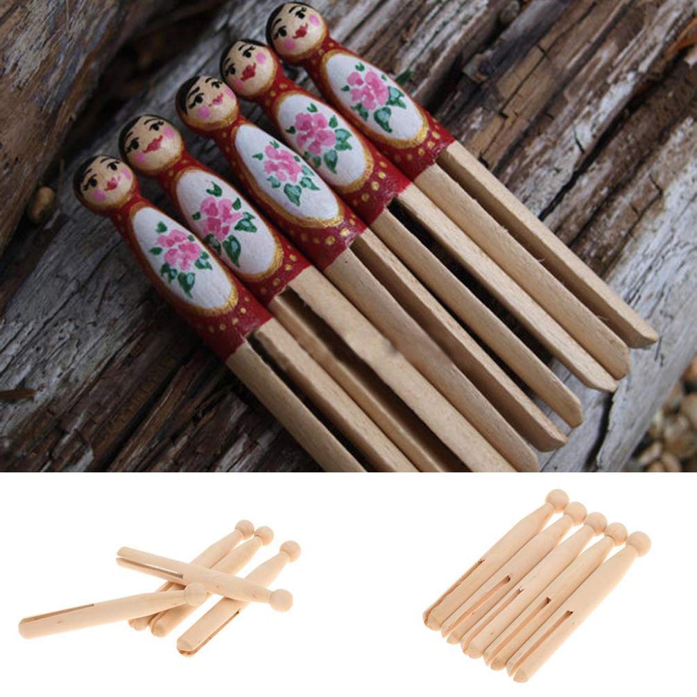 Healifty 10pcs Unfinished Wooden Peg Dolls Wooden Clothes pin Doll Peg Baby Doll Unfinished Clothespins Peg DIY Sticks Round Wooden clothespins Healifty
