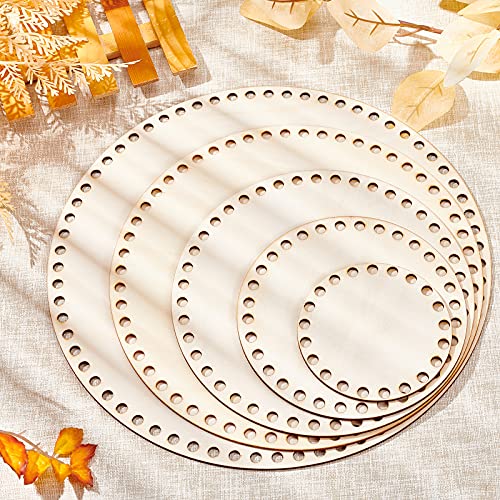 PH PandaHall 5 Sizes Natural Wooden Basket Bottom, Round Circle Blank Crochet Basket Wood Base Laser Cut for DIY Basket Weaving Crochet Supplies, PH PandaHall