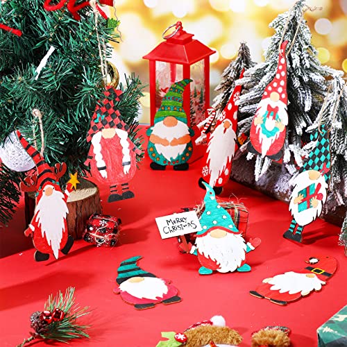 Macarrie 48 Pcs Christmas Wood Gnome Cutouts Blank Unfinished Wooden Gnome Hanging Ornaments Elf Paintable Christmas Ornaments with Rope for DIY Macarrie