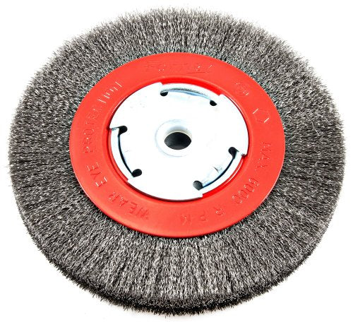 Forney 72751 Wire Bench Wheel Brush, Narrow Face Fine Crimped with 1/2-Inch and 5/8-Inch Arbor, 6-Inch-by-.008-Inch Forney
