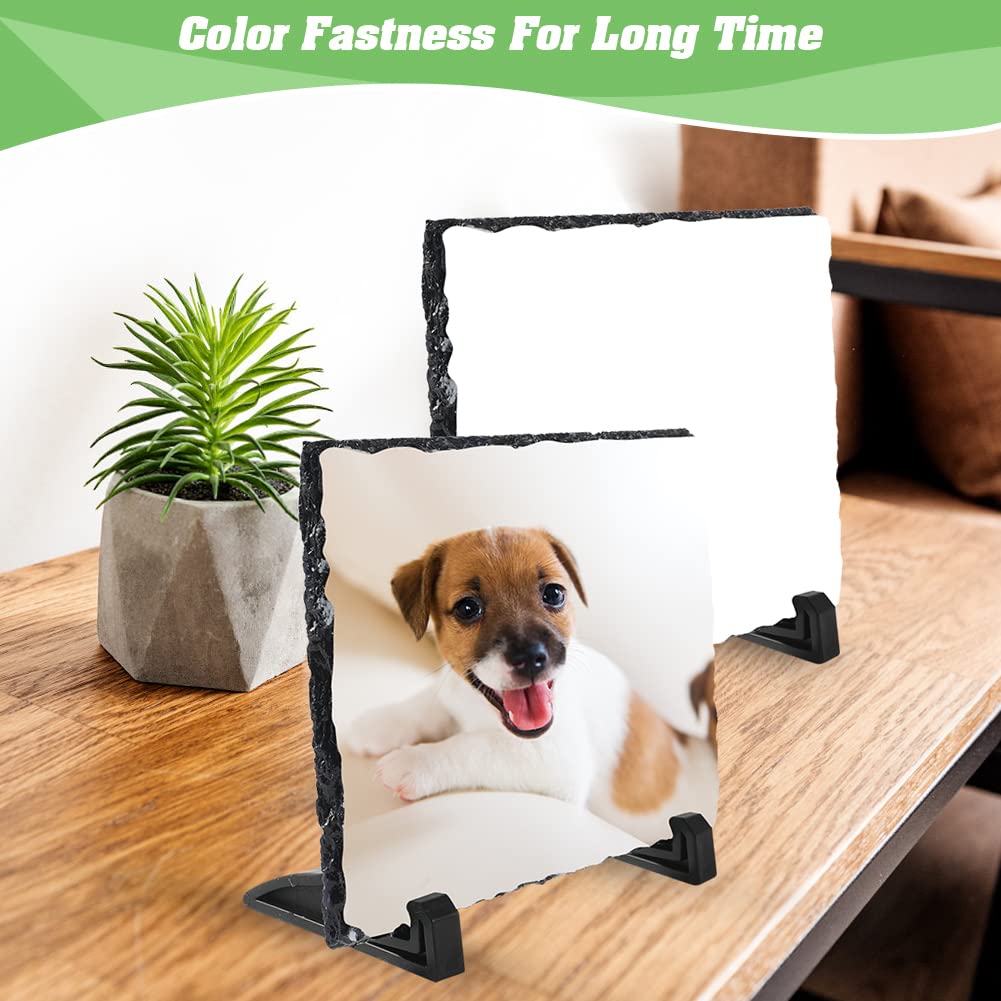 YOUKE OLA 12 Pack Sublimation Slate Blank Rock Stone Photo Rectangular Frame Heat Transfer Plaque Picture Frame with Display Holder for DIY Craft 5.9 YOUKE OLA