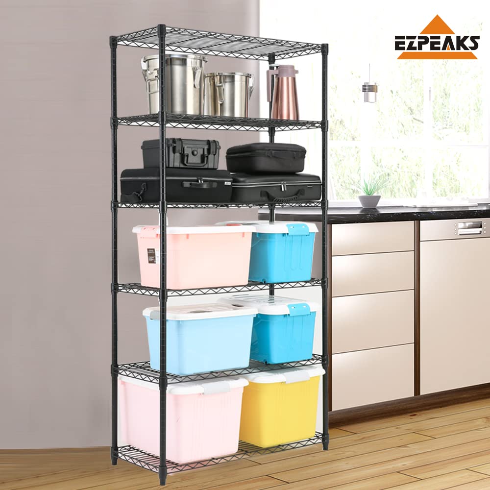 EZPEAKS 6-Shelf Shelving Unit, Changeable into 2 of 3-Shelf Units, Adjustable Heavy Duty Steel Wire Shelves, 350 lbs Loading Capacity Per Shelf EZPEAKS
