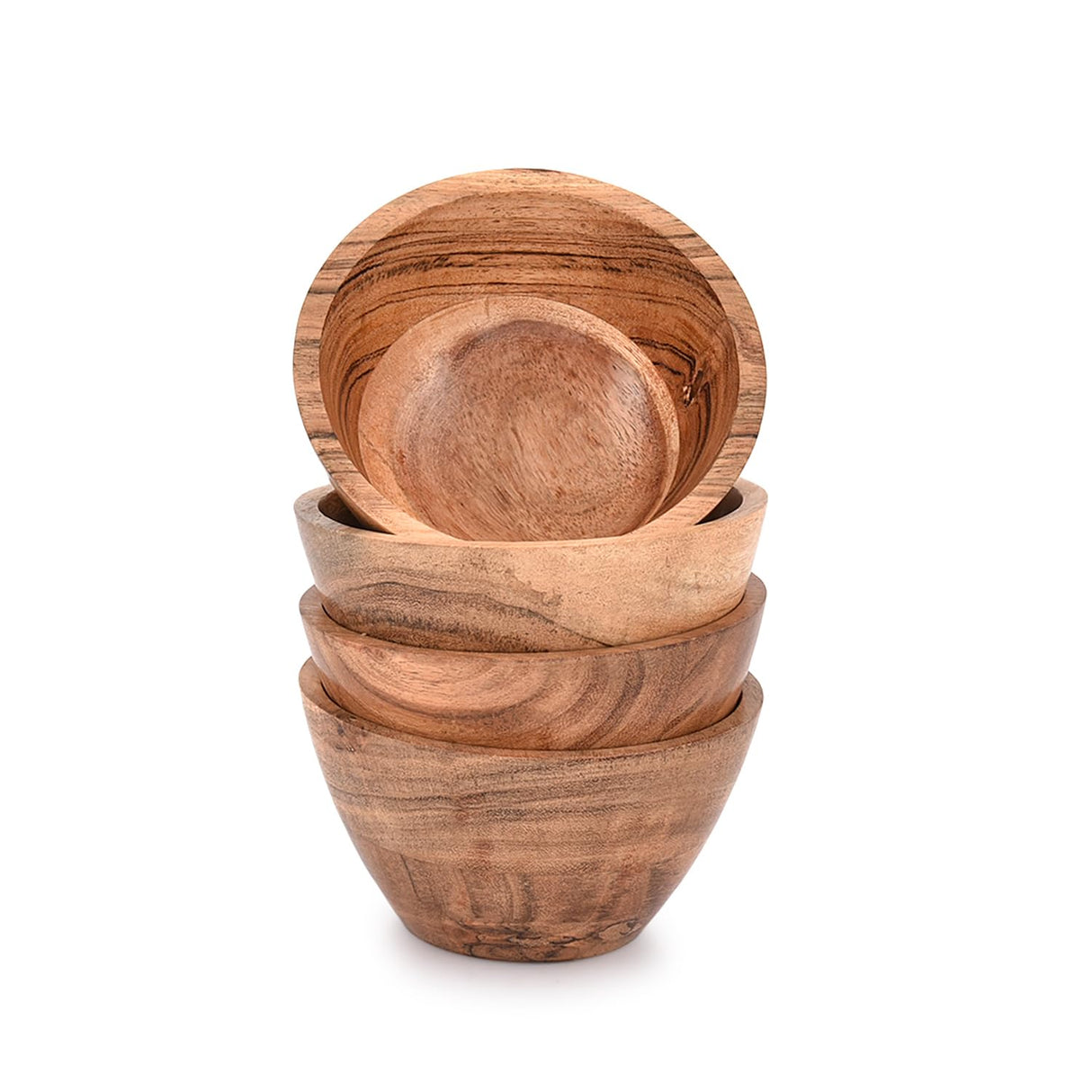 NIRMAN Acacia Wood Bowl Sets of 4 for Kitchen Meal Party and Nuts, Candy, Appetizer, Snacks, Olive (4.5" x 4.5" x 2.5") NIRMAN