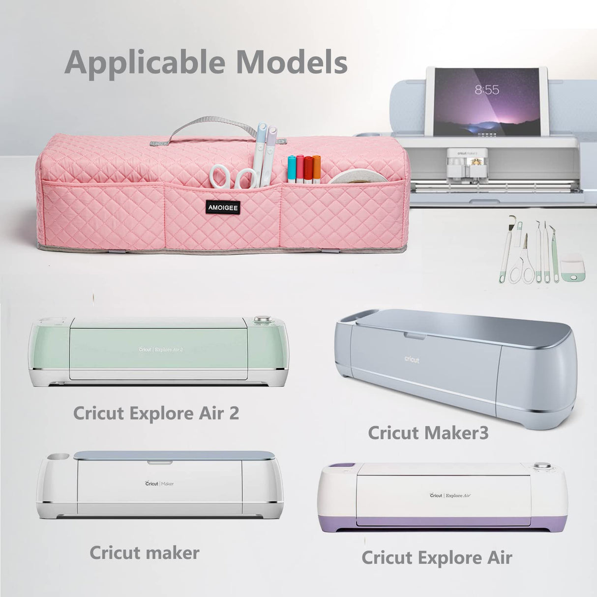 AMOIGEE Padded Dust Cover Compatible with Cricut Maker, Cricut Maker 3, Explore Air 2, Cricut Explore 3 Machine, with Pockets for Cricut AMOIGEE
