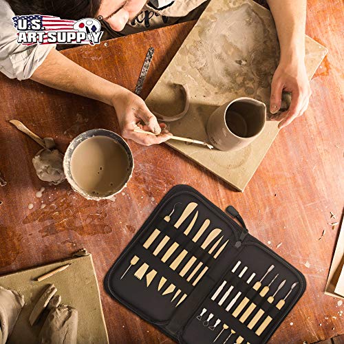 US Art Supply 14-Piece Pottery, Clay Sculpture & Ceramics Tool Set with Canvas Zippered Case US Art Supply