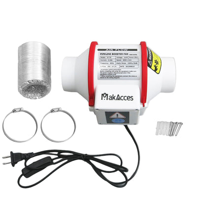 Makacces Powerful 3 Inch Duct Fan with 1.5M Pipe,Copper Motor, Enhanced Air Flow, Low Noise Level for Efficient Smoke&Odor Extraction,for 3D